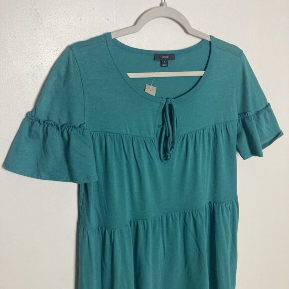 NWT J. Crew Broken-in Jersey Tiered Mini Dress Deep Patina Green Hippie Boho - Picture 5 of 13